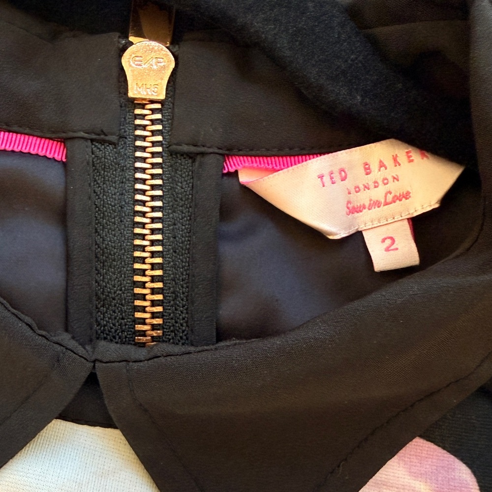 SOLD. Ted Baker Black Dress with Pink Floral Design - Picture 7 of 8